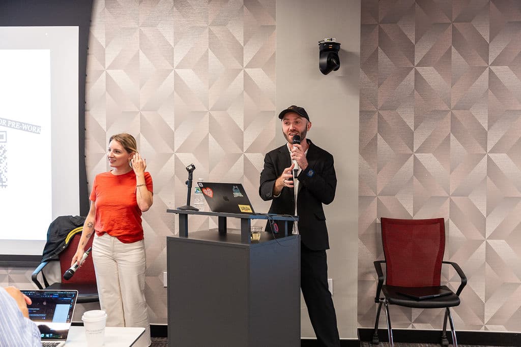 Nicole Patten and Harry Roper presenting during the New York Tech Week Claude Code event.